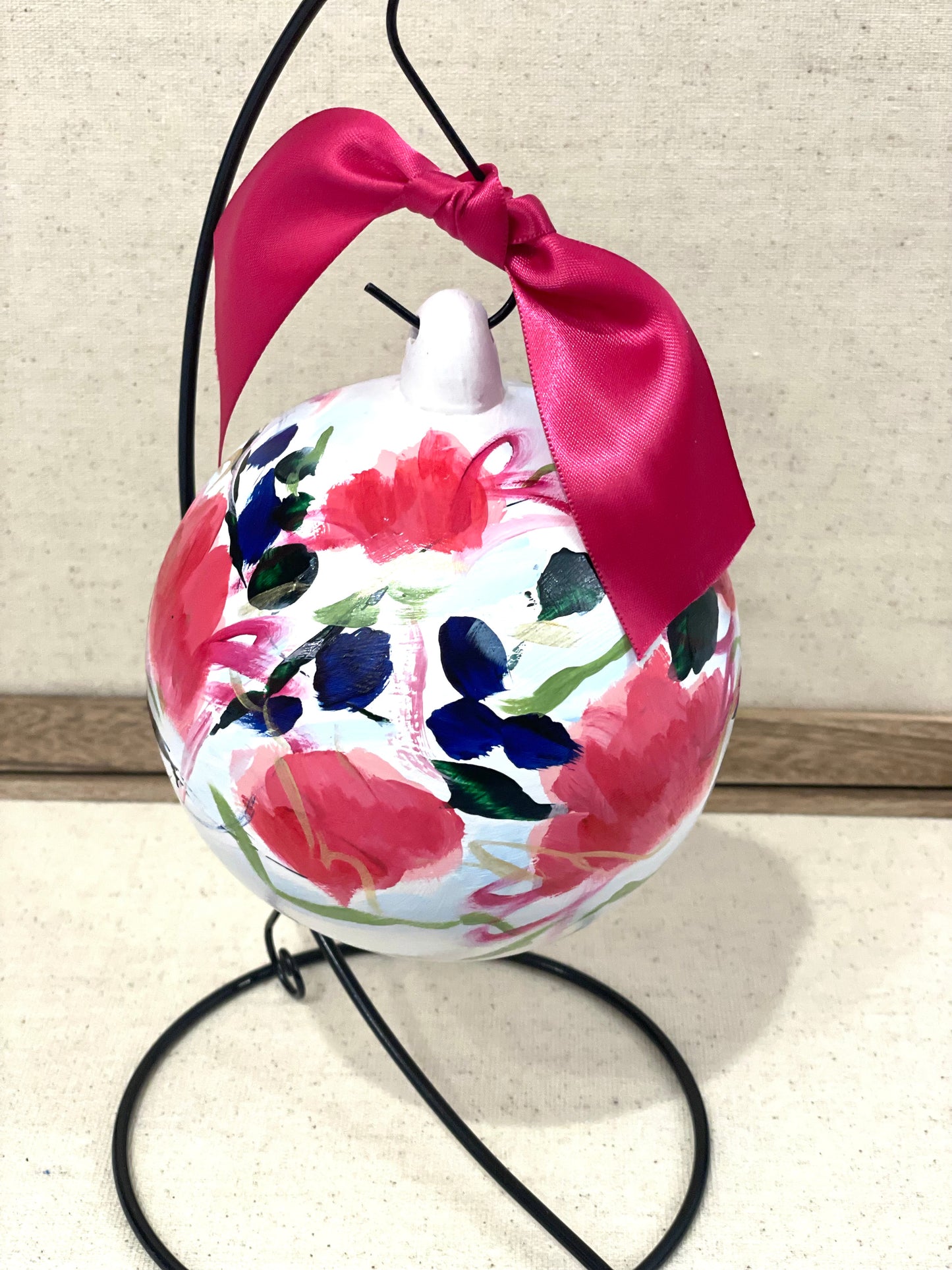 Pink Floral Handpainted Ornament