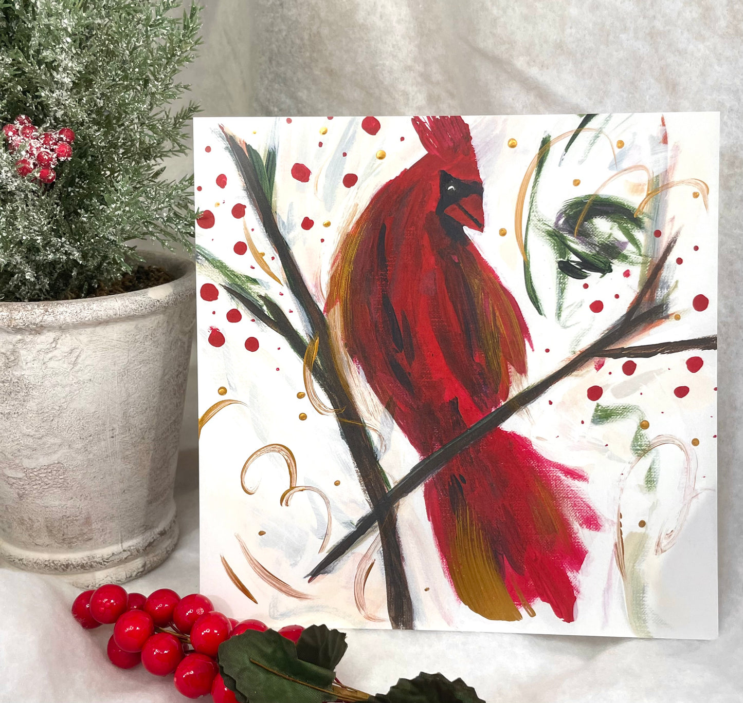 Alouette Gold Embellished Cardinal Print